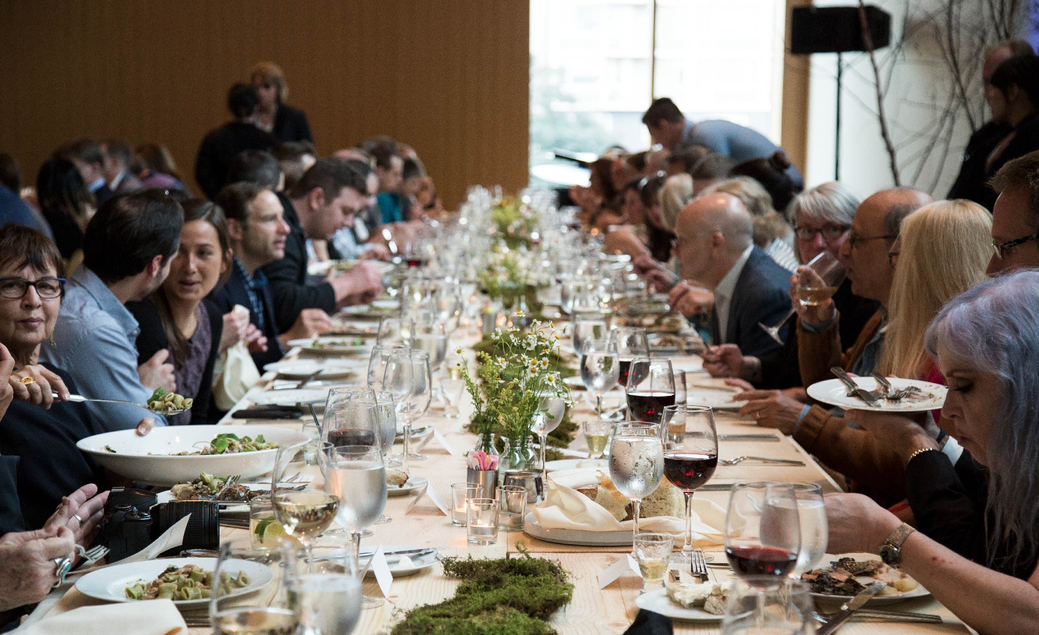 Long table serving dinner party 