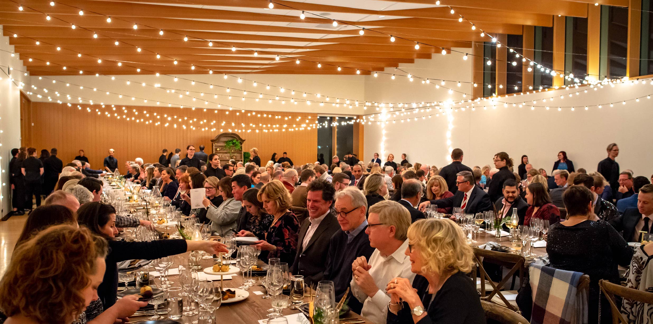 Special event with guests dining in the Larson Hall.