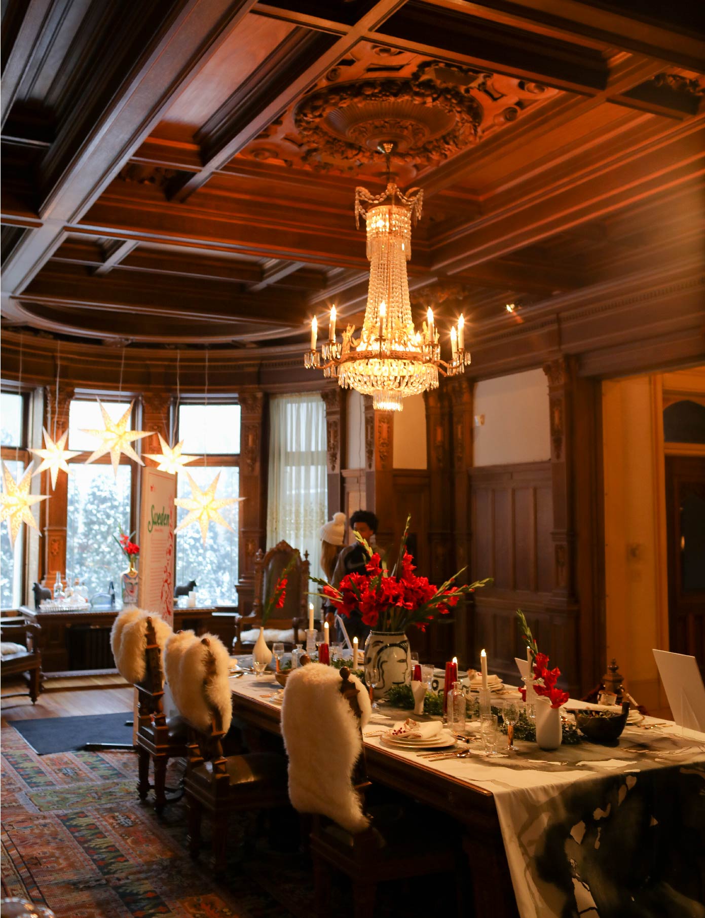 Intimate holiday party dinner in the historic museum